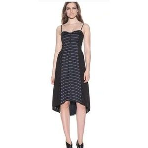 Under Ligne Doo Ri Women’s Dress Navy Black Striped Modal Silk 12 whimsy goth